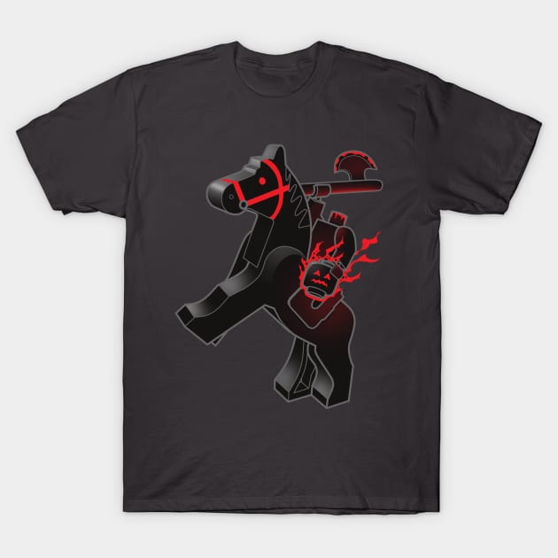 Bricks Will Roll - Headless Halloween Horseman on a Black Brick Steed T-Shirt by kgullholmen